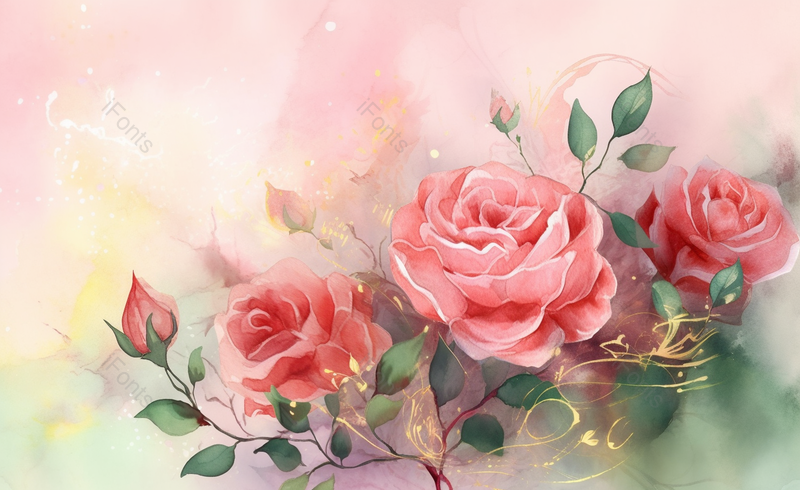 水彩风玫瑰花花卉植物情人节520背景图,插画/手绘图,插画/手绘图库,插画/手绘图下载,插画/手绘
